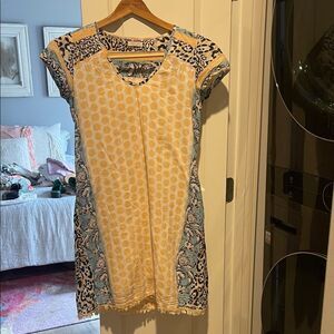 Tan and Blue Patterned Dress